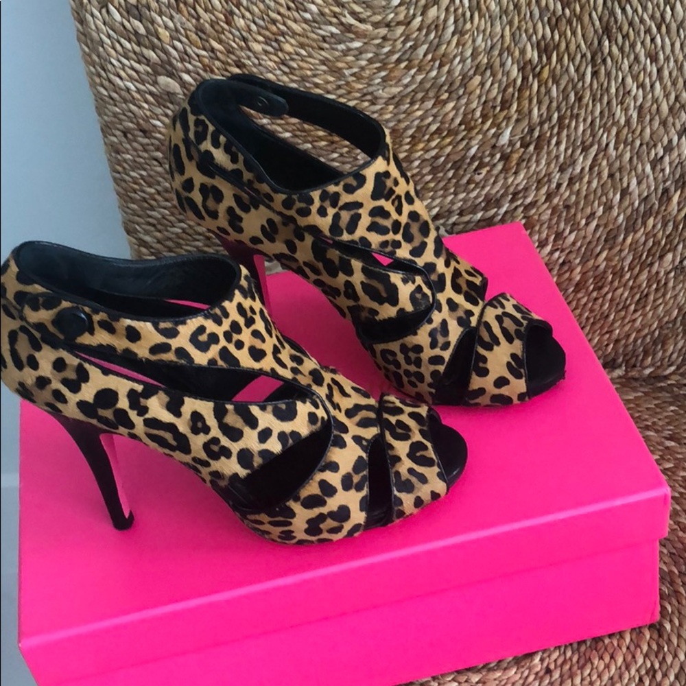 Betsy Johnson Leopard Print Open Toe High Heels - image 1